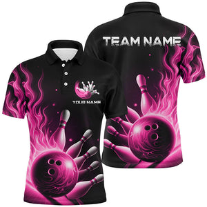 Personalized Pink Flame Bowling Polo Shirts For Men Bowling Team Jerseys Strike Bowling IPHW7291