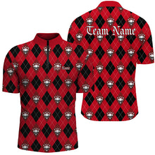 Load image into Gallery viewer, Black And Red Argyle Pattern Custom Skull Bowling Shirts For Men, Halloween Outfit Bowling IPHW7297