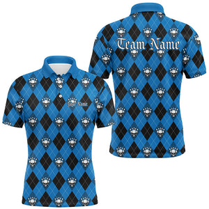 Black And Blue Argyle Pattern Custom Skull Bowling Shirts For Men, Halloween Outfit Bowling IPHW7298