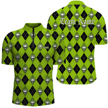 Load image into Gallery viewer, Green Argyle Pattern Custom Skull Bowling Shirts For Men, Halloween Outfit Bowling IPHW7299