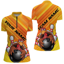 Load image into Gallery viewer, Yellow Custom Funny Turkey Bowling Shirts For Women, Thanksgiving Bowling Shirt Team Uniform IPHW7583