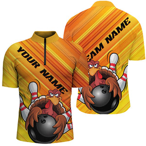 Yellow Custom Funny Turkey Bowling Shirts For Men, Thanksgiving Bowling Shirt Team Uniform IPHW7583