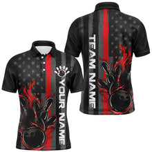 Load image into Gallery viewer, Red Line American Flag Custom Patriotic Flame Bowling Shirts For Men, Firefighter Bowling Shirt IPHW7592