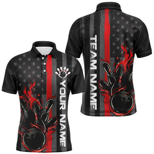 Red Line American Flag Custom Patriotic Flame Bowling Shirts For Men, Firefighter Bowling Shirt IPHW7592