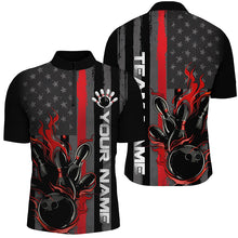 Load image into Gallery viewer, Red Line American Flag Custom Patriotic Flame Bowling Shirts For Men, Firefighter Bowling Shirt IPHW7592