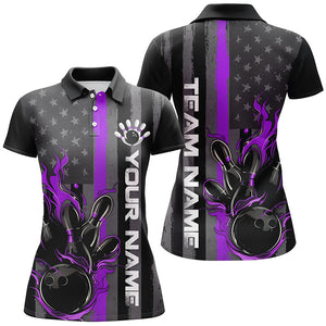 Purple Line American Flag Custom Patriotic Flame Ladies Bowling Shirts, Support Bowling Shirt IPHW7594