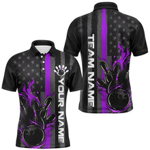 Load image into Gallery viewer, Purple Line American Flag Custom Patriotic Flame Bowling Shirts For Men, Support Bowling Shirt IPHW7594