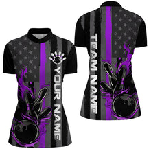 Load image into Gallery viewer, Purple Line American Flag Custom Patriotic Flame Ladies Bowling Shirts, Support Bowling Shirt IPHW7594