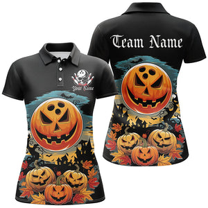 Custom Halloween Bowling Shirts For Women, Pumpkin Bowling Ball Bowling Team Halloween Outfit IPHW7597