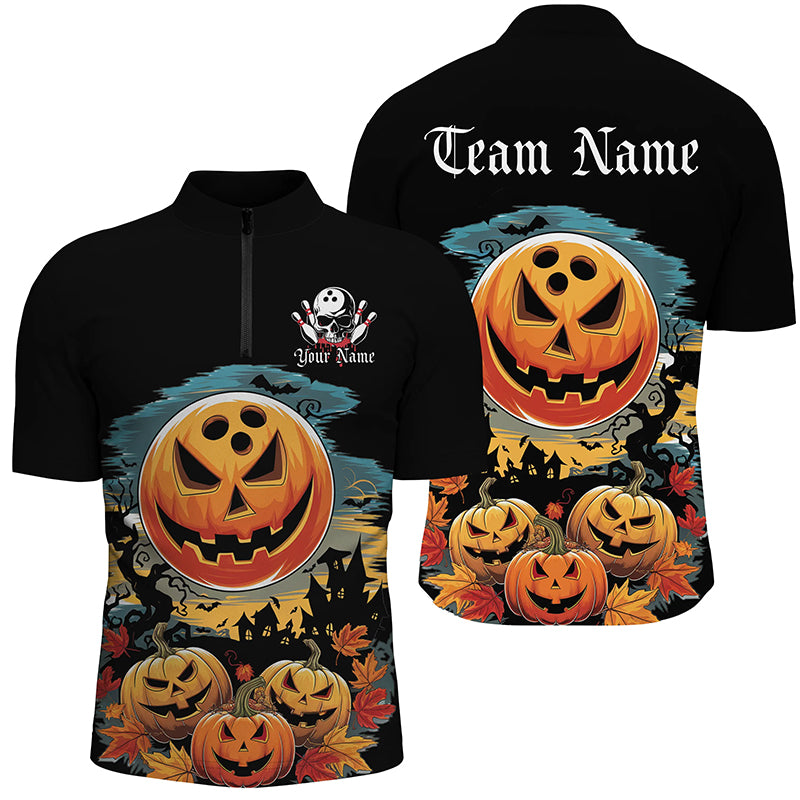 Custom Halloween Bowling Shirts For Men, Pumpkin Bowling Ball Bowling Team Halloween Outfit IPHW7597