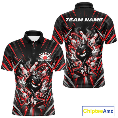 Custom Black And Red Funny Bowling Ball With Crown Bowling Team Men Polo Shirt IPHW12326