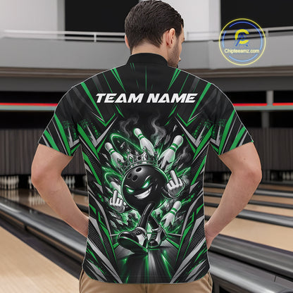 Custom Black And Green Funny Bowling Ball With Crown Bowling Team Men Quarter Zip Shirt IPHW12330