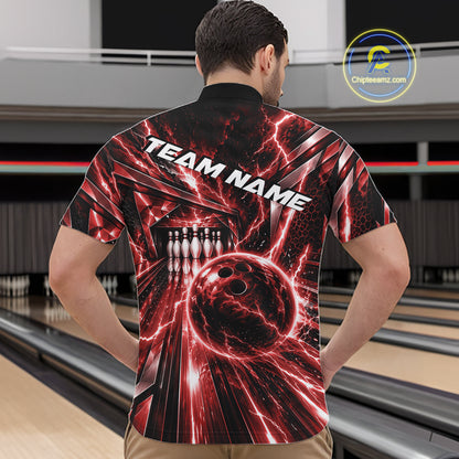 Custom Red Lightning Bowling Quarter Zip Shirt For Men, Bowling League Shirt Bowler Outfit IPHW12340