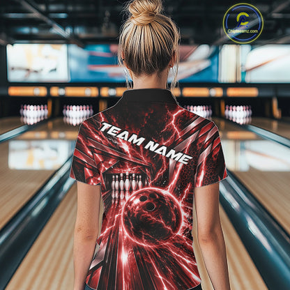 Custom Red Lightning Bowling Quarter-Zip Shirt For Women, Bowling League Shirt IPHW12340