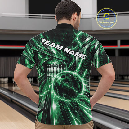 Custom Green Lightning Bowling Quarter Zip Shirt For Men, Bowling League Shirt Bowler Outfit IPHW12341