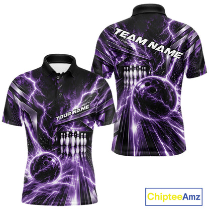Custom Purple Lightning Bowling Polo Shirt For Men, Bowling League Shirt Bowler Outfit IPHW12342