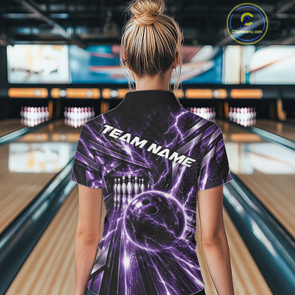 Custom Purple Lightning Bowling Quarter-Zip Shirt For Women, Bowling League Shirt IPHW12342