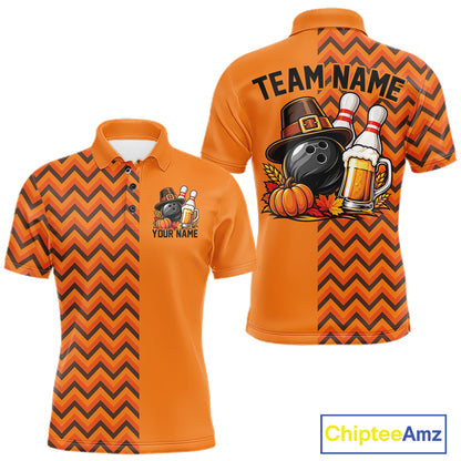 Custom Orange Thanksgiving Bowling Men Polo Shirt, Autumn Season Bowling Jersey IPHW12799