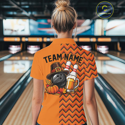 Custom Orange Thanksgiving Bowling Women Quarter-Zip Shirt, Autumn Season Bowling Jersey IPHW12799