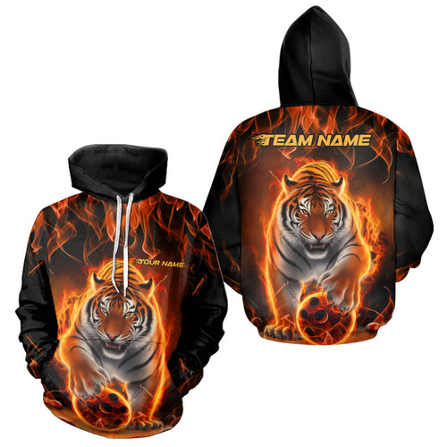 Custom Flame Tiger Bowling Team Hoodie Shirts For Men And Women, Fire Bowling Jerseys Bowlers Outfit IPHW8261