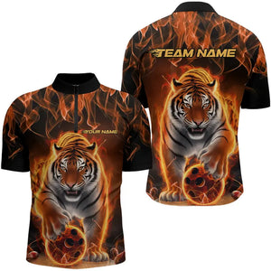 Custom Flame Tiger Bowling Team Quarter-Zip Shirts For Men, Fire Bowling Jerseys Bowlers Outfit IPHW8261