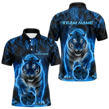 Load image into Gallery viewer, Custom Black And Blue Flame Tiger Bowling Team Polo Shirts For Men, Fire Bowling Jerseys IPHW8263