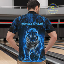 Load image into Gallery viewer, Custom Black And Blue Flame Tiger Bowling Team Quarter-Zip Shirts For Men, Fire Bowling Jerseys IPHW8263