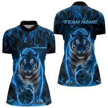 Load image into Gallery viewer, Custom Black And Blue Flame Tiger Bowling Women Quarter-Zip Shirts, Fire Bowling Jerseys IPHW8263