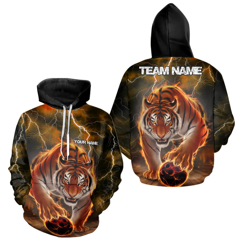 Orange Thunder Lightning Custom Flame Tiger Bowling Hoodie Shirts For Men And Women Bowlers Outfit IPHW8265