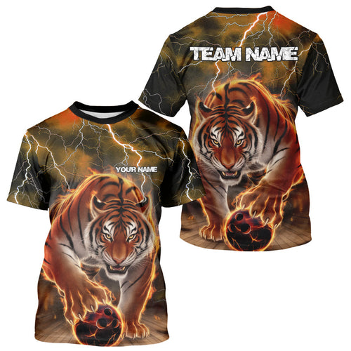 Orange Thunder Lightning Custom Flame Tiger Bowling T-Shirts For Men Bowlers Outfit IPHW8265