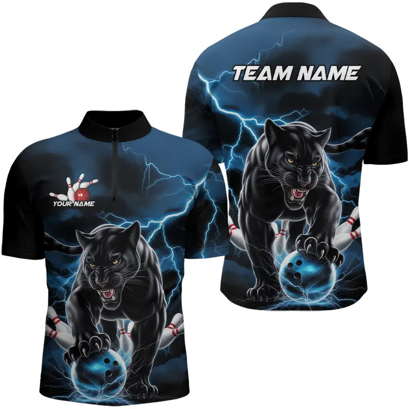 Blue Thunder Lightning Custom Panther Bowling Quarter-Zip Shirts For Men, Panther Bowling Jerseys IPHW8272