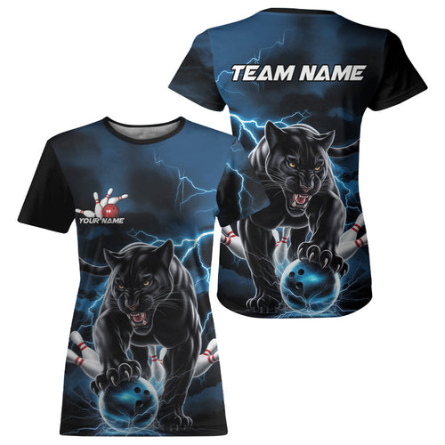 Blue Thunder Lightning Custom Panther Bowling T-Shirts For Women, Panther Bowling Jerseys IPHW8272