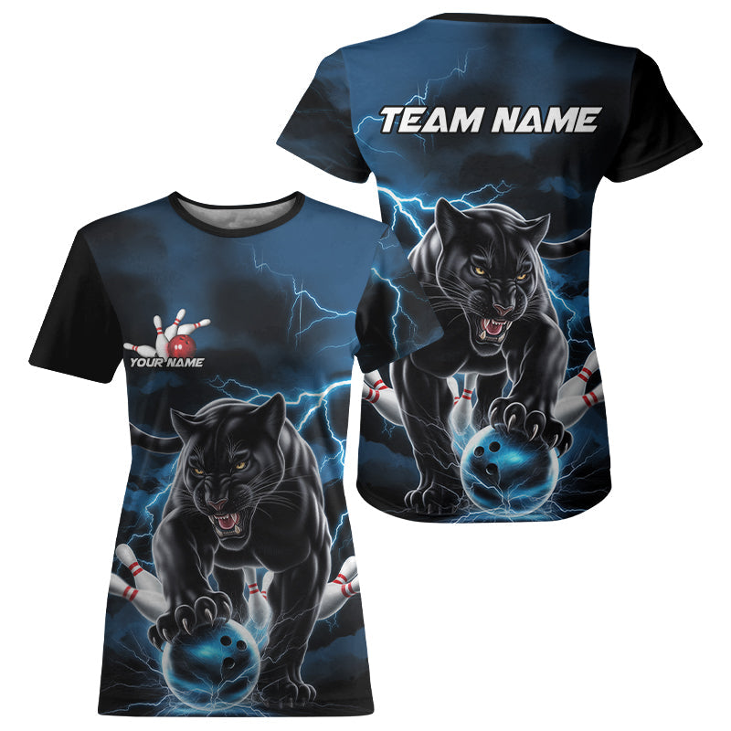 Blue Thunder Lightning Custom Panther Bowling T-Shirts For Women, Panther Bowling Jerseys IPHW8272