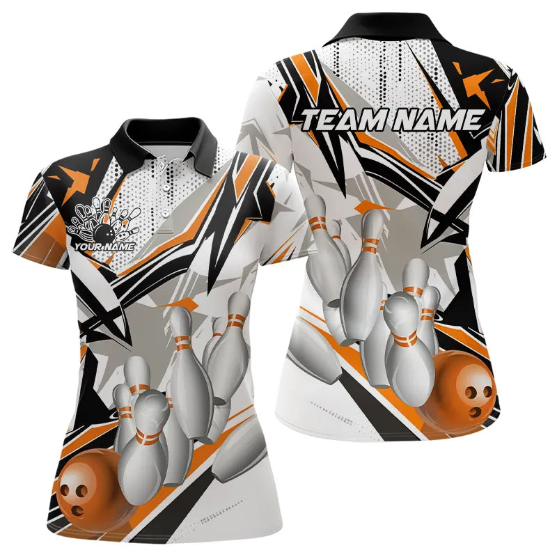 White And Orange Custom Bowling Jerseys For Women, Team Bowling Polo Shirts IPHW8274