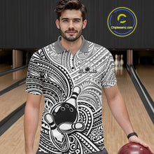Load image into Gallery viewer, Custom Black And White Traditional Samoan Tribal Polynesian Pattern Bowling Men Shirt IPHW10323