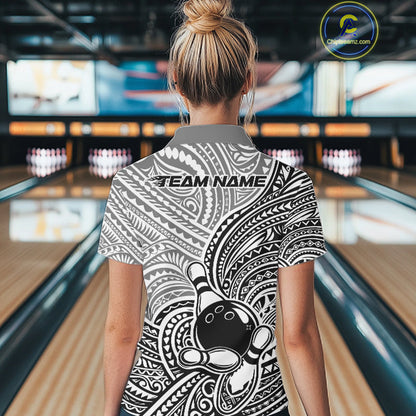 Custom Black And White Traditional Samoan Tribal Polynesian Pattern Bowling Women Shirt IPHW10323