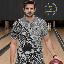 Load image into Gallery viewer, Custom Black And Gray Traditional Samoan Tribal Polynesian Pattern Bowling Men Shirt IPHW10324