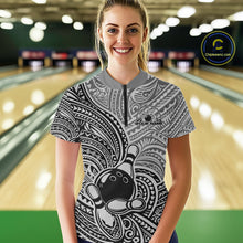 Load image into Gallery viewer, Custom Black And Gray Traditional Samoan Tribal Polynesian Pattern Bowling Women Shirt IPHW10324