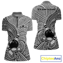 Load image into Gallery viewer, Custom Black And Gray Traditional Samoan Tribal Polynesian Pattern Bowling Women Shirt IPHW10324