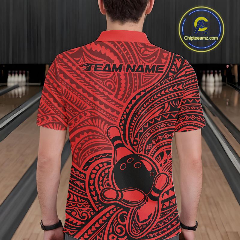 Custom Black And Red Traditional Samoan Tribal Polynesian Pattern Bowling Men Shirt IPHW10325