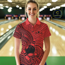 Load image into Gallery viewer, Custom Black And Red Traditional Samoan Tribal Polynesian Pattern Bowling Women Shirt IPHW10325