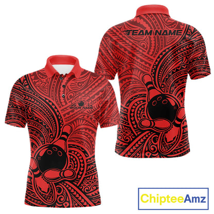 Custom Black And Red Traditional Samoan Tribal Polynesian Pattern Bowling Men Shirt IPHW10325
