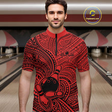 Load image into Gallery viewer, Custom Black And Red Traditional Samoan Tribal Polynesian Pattern Bowling Men Shirt IPHW10325