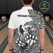Load image into Gallery viewer, Custom Black And White Tribal Pattern Maori Style Wolf Bowling Team Men Polo Shirts IPHW10330