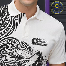 Load image into Gallery viewer, Custom Black And White Tribal Pattern Maori Style Wolf Bowling Team Men Polo Shirts IPHW10330