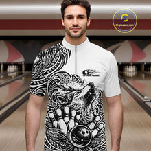 Load image into Gallery viewer, Custom Black And White Tribal Pattern Maori Style Wolf Bowling Team Men Quarter-Zip Shirts IPHW10330