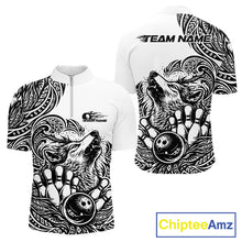 Load image into Gallery viewer, Custom Black And White Tribal Pattern Maori Style Wolf Bowling Team Men Quarter-Zip Shirts IPHW10330