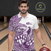 Load image into Gallery viewer, Custom Purple Tribal Pattern Maori Style Wolf Bowling Team Men Polo Shirts IPHW10331
