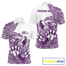 Load image into Gallery viewer, Custom Purple Tribal Pattern Maori Style Wolf Bowling Team Men Polo Shirts IPHW10331