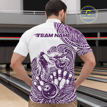 Load image into Gallery viewer, Custom Purple Tribal Pattern Maori Style Wolf Bowling Team Men Quarter-Zip Shirts IPHW10331